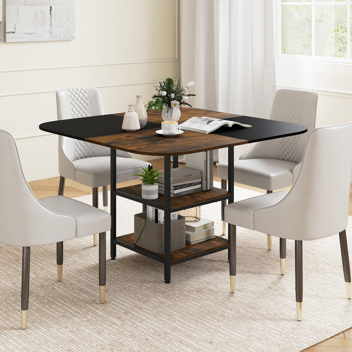 47.5 inch Modern Dining Table, Square Kitchen Table with Mix-colored Tabletop-Rustic Brown view 2