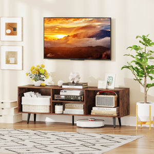 47.5 Inches TV Stand for 55-Inch TV with Compartments and Metal Legs-Rustic Brown view 6
