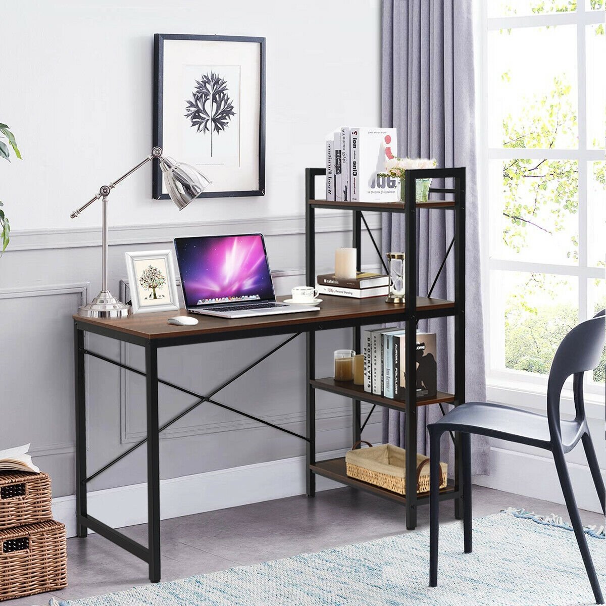 47.5 Inch Writing Study Computer Desk with 4-Tier Shelves-Tan view 2