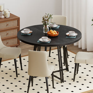 47 Inch Dining Table for 4-6 People Round Kitchen Table with Cross Base-Black view 2