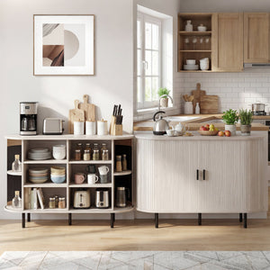 47 Inch Fluted Sideboard Buffet Cabinet with Tambour Sliding Doors and Metal Legs-Grey view 5