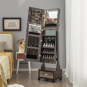47 Inch Lockable Jewelry Cabinet Armoire with 3-Color LED Lights-Brown view 2