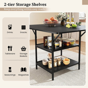 47 Inch Rectangular Dining Table with 2 Open Storage Shelves and Sturdy Metal Legs for 4-6-Black view 7