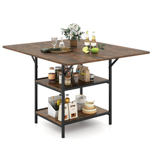 47 Inch Rectangular Dining Table with 2 Open Storage Shelves and Sturdy Metal Legs for 4-6-Rustic Brown view 4
