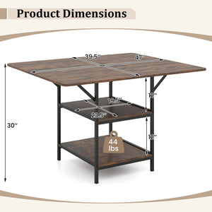 47 Inch Rectangular Dining Table with 2 Open Storage Shelves and Sturdy Metal Legs for 4-6-Rustic Brown view 5