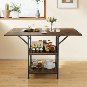 47 Inch Rectangular Dining Table with 2 Open Storage Shelves and Sturdy Metal Legs for 4-6-Rustic Brown view 6