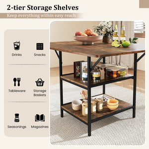 47 Inch Rectangular Dining Table with 2 Open Storage Shelves and Sturdy Metal Legs for 4-6-Rustic Brown view 7