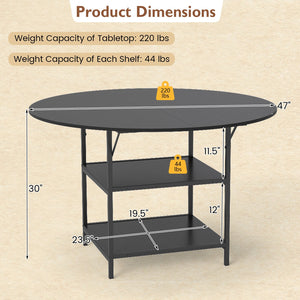 47 Inch Round Dining Table for 4-6 People Large Kitchen Table with 2-Tier Storage Shelves-Black view 5