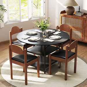 47 Inch Round Dining Table for 4-6 People Large Kitchen Table with 2-Tier Storage Shelves-Black view 7