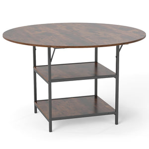 47 Inch Round Dining Table for 4-6 People Large Kitchen Table with 2-Tier Storage Shelves-Rustic Brown view 4