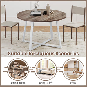 47 Inch Round Dining Table with Stable X-shaped Base and Round Thickened Tabletop-Natural view 8