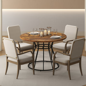 47 Inches Round Dining Table for 4 Farmhouse Kitchen Table with Wooden Tabletop-Brown view 6