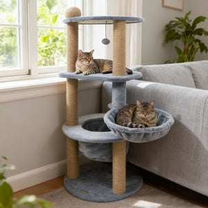 47 Inches Tall Cat Tower with Cat Nest and Scratching Posts-Gray view 3