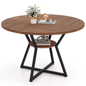 47 inches Round Dining Table for 4 with Storage Shelf-Brown