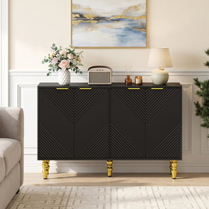 47 inches Sideboard Buffet Cabinet with 4 Chevron Fluted Doors & Anti-Toppling Devices for Kitchen-Black view 3