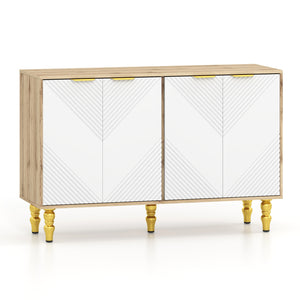 47 inches Sideboard Buffet Cabinet with 4 Chevron Fluted Doors & Anti-Toppling Devices for Kitchen-Natural