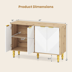 47 inches Sideboard Buffet Cabinet with 4 Chevron Fluted Doors & Anti-Toppling Devices for Kitchen-Natural view 5
