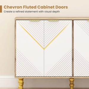 47 inches Sideboard Buffet Cabinet with 4 Chevron Fluted Doors & Anti-Toppling Devices for Kitchen-Natural view 9