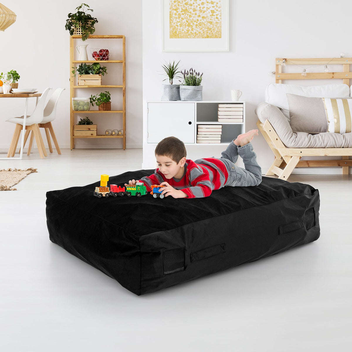 47 x 35.5 Inch Crash Pad Sensory Mat with Foam Blocks and Washable Cover-Black view 2