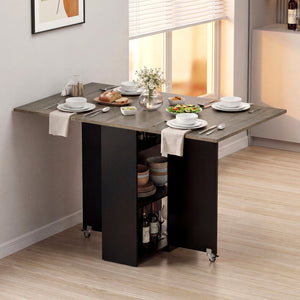 47.5 Inch Farmhouse Extendable Wooden Dinner Table with Lockable Wheels-Oak view 3
