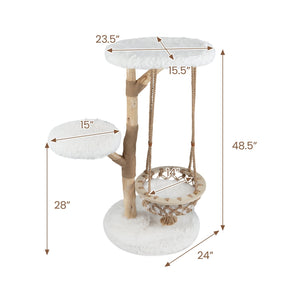 48.5 Inch Solid Wood Cat Tree with Hanging Cradle and Jute Scratching Post-White view 5