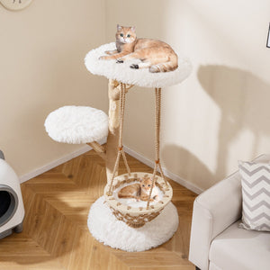 48.5 Inch Solid Wood Cat Tree with Hanging Cradle and Jute Scratching Post-White view 6