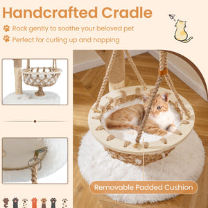 48.5 Inch Solid Wood Cat Tree with Hanging Cradle and Jute Scratching Post-White view 7