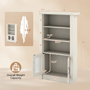 48.5 inches Modern Bookcase 4-Tier with 2 Translucent Fluted Doors and Anti-Tipping Kits-White view 5