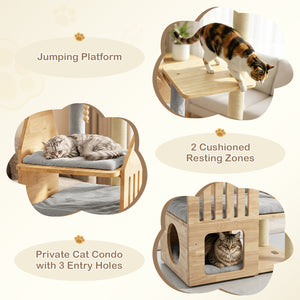 48.5 inches Multi-Level Solid Wood Cat Tree for Indoor Cats with Padded Top Perch Cat Condo and Sisal Scratching Posts-Gray view 7