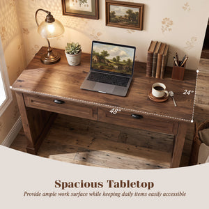 48 inches Farmhouse Executive Desk with 2 Drawers for Studying and Writing-Brown view 8