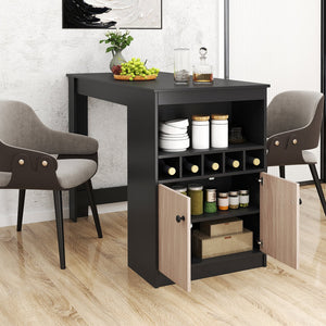 48 Inch Bar Table with Storage Cabinet and Wine Rack-Black view 3