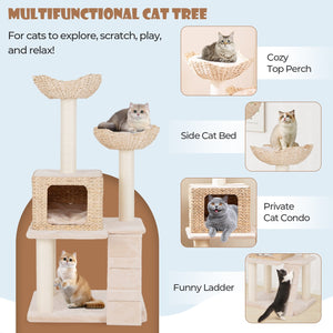 48 Inch Cattail Cat Tower with Sisal Scratching Posts Perch and Condo-Beige view 8