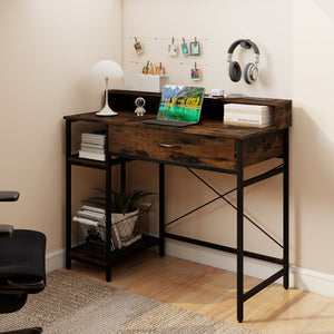 48 Inch Computer Desk with Monitor Stand Drawer and Shelves-Rustic Brown view 3