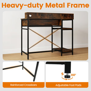 48 Inch Computer Desk with Monitor Stand Drawer and Shelves-Rustic Brown view 9