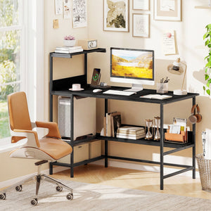 48 Inch Computer Desk with Power Outlets and Storage Shelves-Black view 2
