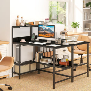 48 Inch Computer Desk with Power Outlets and Storage Shelves-Black view 3