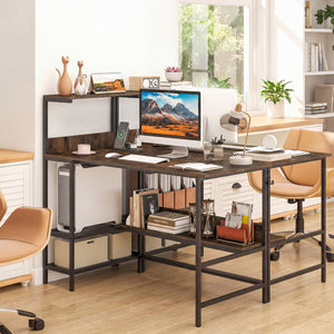 48 Inch Computer Desk with Power Outlets and Storage Shelves-Rustic Brown view 2