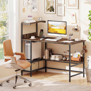 48 Inch Computer Desk with Power Outlets and Storage Shelves-Rustic Brown view 3
