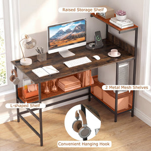 48 Inch Computer Desk with Power Outlets and Storage Shelves-Rustic Brown view 8