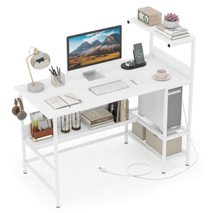 48 Inch Computer Desk with Power Outlets and Storage Shelves-White view 4