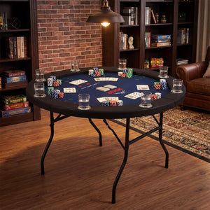 48 Inch Foldable Poker Table with 8 Cup Holders and Padded Edges-Blue view 2