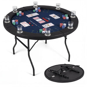 48 Inch Foldable Poker Table with 8 Cup Holders and Padded Edges-Blue view 4