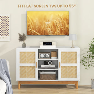 48 Inch Sideboard Buffet Cabinet Floor Storage Cabinet with 2 Bamboo Woven Doors-White view 6