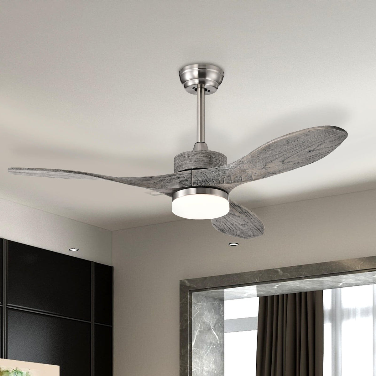 48 Inch Wood Ceiling Fan with LED Lights and 6 Speed Levels-Silver view 2