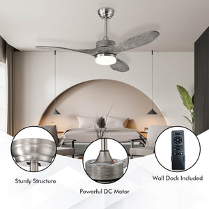 48 Inch Wood Ceiling Fan with LED Lights and 6 Speed Levels-Silver view 7