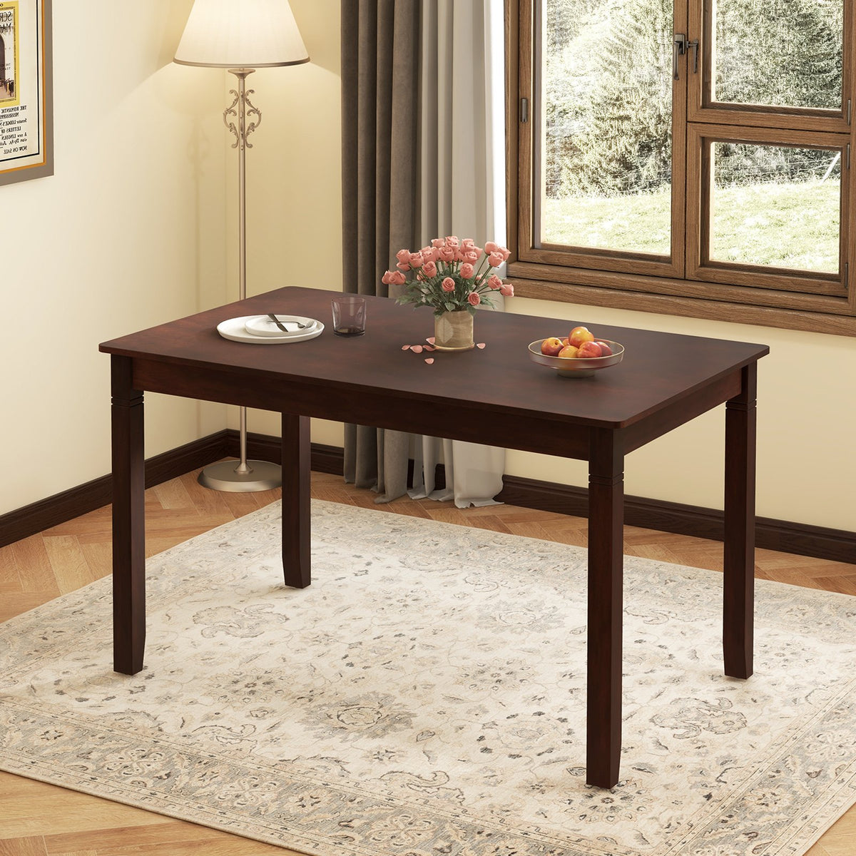 48-Inch Wooden Dining Table for 4 People Rectangular Kitchen Table with Rubber Wood Legs-Cherry view 2