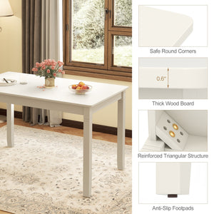 48-Inch Wooden Dining Table for 4 People Rectangular Kitchen Table with Rubber Wood Legs-Cream White view 9