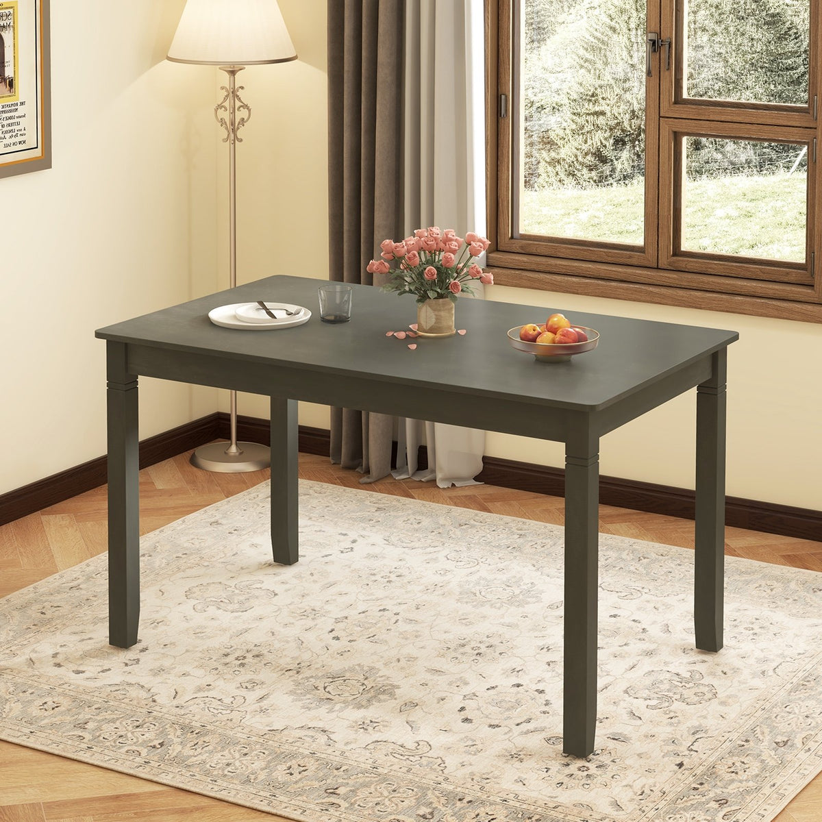 48-Inch Wooden Dining Table for 4 People Rectangular Kitchen Table with Rubber Wood Legs-Gray view 2