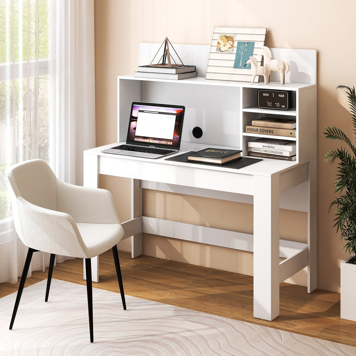 48 Inch Writing Computer Desk with Anti-Tipping Kits and Cable Management Hole-White view 2