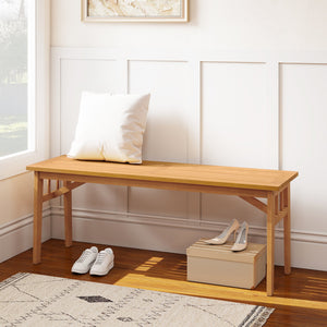 48 Inches Acacia Wood Bench with Breathable Slat Seat and Stable Triangular Structure-2 view 3